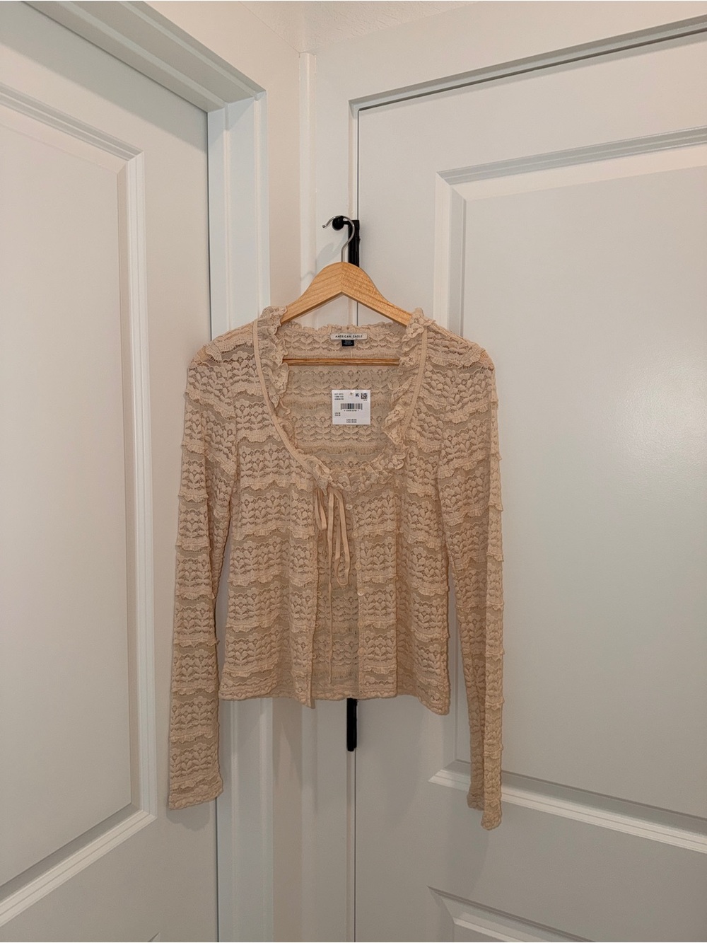 American Eagle Outfitters Beige Lace Tie-Front Top